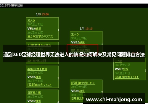 遇到360足球经理世界无法进入的情况如何解决及常见问题排查方法 遇到360足球经理世界无法进入的情况如何解决及常见问题排查方法