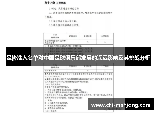 足协准入名单对中国足球俱乐部发展的深远影响及其挑战分析